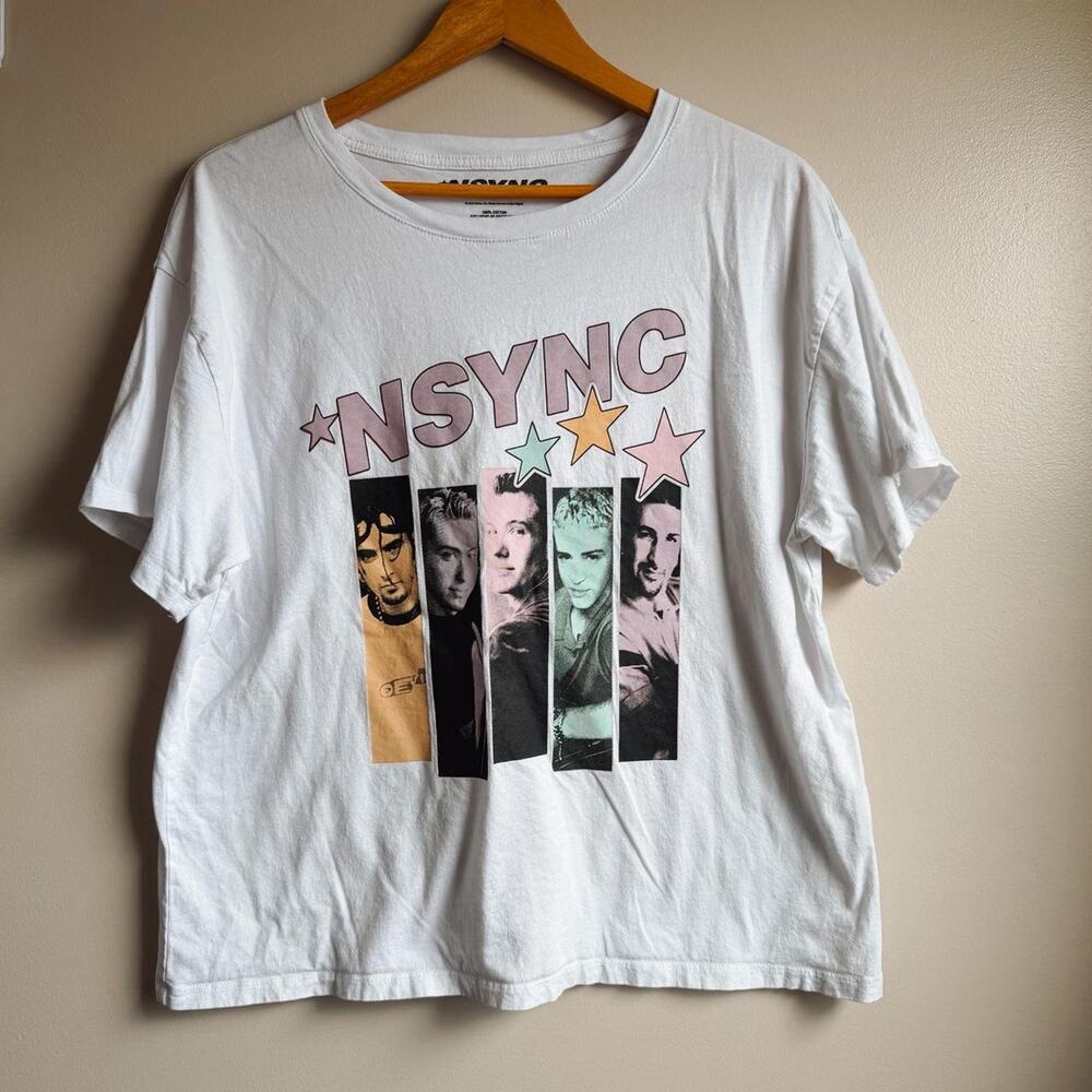 Nsync White Graphic Tee w/band members Pastel Cotton y2K size Medium